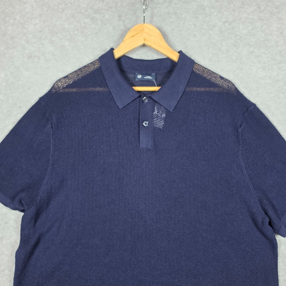 GAP Polo Shirt Mens Size Large Navy Blue Short Sleeve Polo Sweater Open Knit NEW - Picture 2 of 11